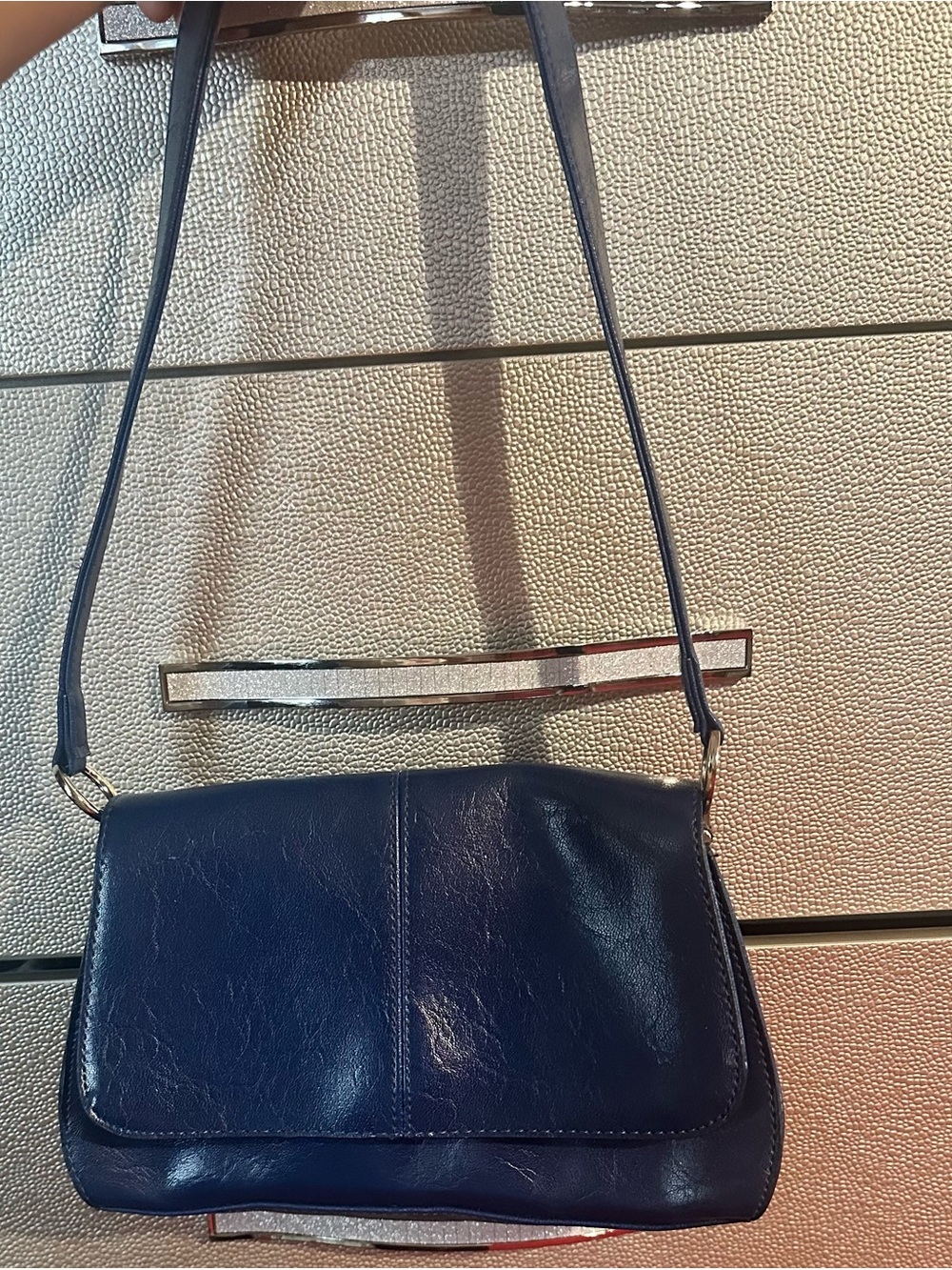 Classic Navy Leather Shoulder Bag
